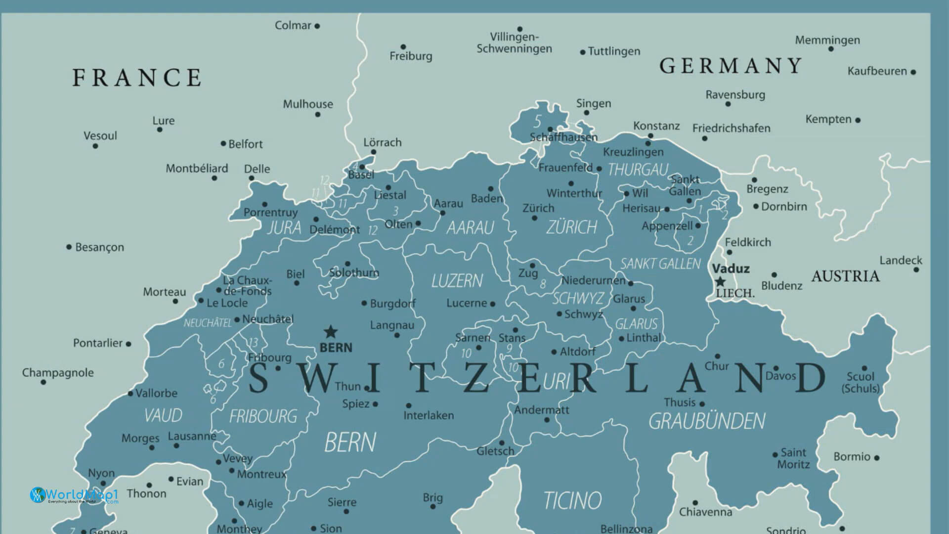 Switzerland France Germany Cities Map